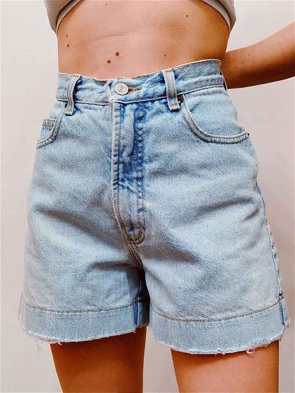 huidianyin New Summer Denim Shorts Women's Fashion Classic Solid Color High-waisted Shorts Pocket Patchwork Women Clothing