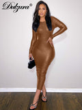 Huidianyin Autumn Sexy Elegant Y2K Clothes Long Sleeve O-Neck Side Slit Bodycon Midi Dresses For Women 2023 Club Party Solid Outfit