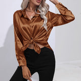 huidianyin Women's Shirt Loose Shirts and Blouses Silk Button Up Shirt Oversized Blouse Women Fashion OL Women Clothing Womens Tops