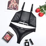 Huidianyin Lingerie Cut Out Transparent Bra And Panty Set Woman 2 Pieces Seamless Female Underwear Sexy Outfits Black Intimate