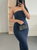 Huidianyin Off Shoulder Denim Dress Woman Blue Corset Long Dress Women Midi Bodycon Dresses For Women 2023 Elegant Party Dresses