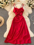 Huidianyin Strap Women Summer Dress Sleeveless Sexy Vintage Casual Solid Party Prom Vestidos Female Fashion Evening Robe Clothing