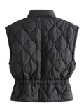 Huidianyin Women's Quilted Vest Stand Collar Lightweight Zip Padded Gilet Women's Outwear Waistband Vest Sleeveless Drawstring Jackets