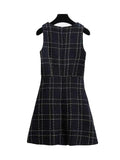 Huidianyin Women's 2 Piece Knee Length Jacket Dress Tweed Jacket and Sleeveless Dress Plaid Two Piece Suit Coat +Mini Tweed Dress