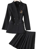 Huidianyin Loose Suit Pleated Skirt Two-Piece Set New Spring Autumn Jacket Blazer+Mini A-Line Skirts Loose 2 Piece Suit