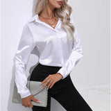 huidianyin Women Shirt 2023 Satin Womens Tops Female Clothing Solid Long Sleeve Shirts and Blouse Basic Ladies Tops OL Women's Shirts