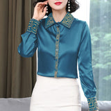 huidianyin Women Shirts and Blouses Embroidery Long Sleeve Blouse 2023 Fashion Elegant Women Clothing OL Luxury Shirt Silk Women Tops