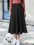 Huidianyin Oversized Women Elegant Midi Skirts ZANZEA Holiday Dating Bottom Casual Solid Faldas Saias Jupe Spring Summer A Line Skirts