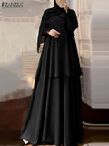 Huidianyin Women Casual Long Sleeve O Neck Solid Dress Islamic Clothing ZANZEA 2023 Fashion Muslim Sundress Kaftan Holiday Marocan Caftan