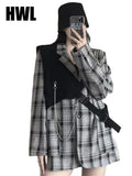 Huidianyin New Unisex 3 Piece Suits Streetwear Loose Plaid Vest+ jacket + Chain Cargo Pants Women