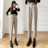 huidianyin Pants Solid High Waist Casual Suit Trousers Women 2023 Fashion Pocket Zipper Straight Ankle-Length Pants OL Women Clothing