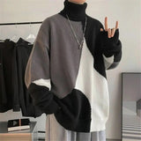 Huidianyin style high neck sweater Men's and women's patchwork color pullover Fashion warm loose sweater in autumn and winter