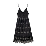 Huidianyin Embroidery Slip Dress Woman Black Backless Long Dress Women Sleeveless Beach Summer Dresses For Women Sexy Midi Dresses