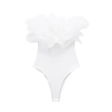 Huidianyin White Body Woman Organza Ruffle Bodysuit Women Off Shoulder Sexy Body Lingerie Sleeveless Bodysuit Summer Backless Tops