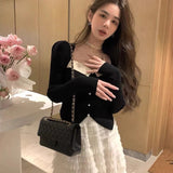 huidianyin Vintage Knitted Outwear Blouse Women French Casual Korean Style Short Sweater Long Sleeve Y2k Slim Pullover Female 27289