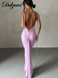 Huidianyin Sexy Y2K Clothes Sleeveless Backless Lace Up Halter Ruched Bodycon Maxi Dresses 2023 Club Club Birthday Party Elegant