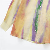 Huidianyin Tie Dye Long Shirt Women Semi Transparent Button Up Shirt Women Long Sleeve Top Female Loose Summer Blouses Woman 2023