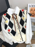 Huidianyin Korean Sweet Women Knitted Sweater Vintage Casual Single Breasted Cardigan vest Chic Waistcoat Sleeveless new 2023