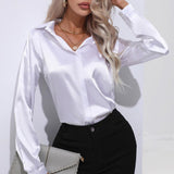 huidianyin Women Shirt 2023 Satin Womens Tops Female Clothing Solid Long Sleeve Shirts and Blouse Basic Ladies Tops OL Women's Shirts