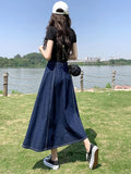 Huidianyin Women's A-Line Skirts Streetwear Loose Casual Jeans Summer Korean Style High Waist Sexy Split Classic Vintage Skirt New 2023