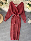 Huidianyin Elegant Knitted Sweater Dress Woman Vintage Slim Bodycon Party Prom Vestidos Female Fashion Solid Clothes Robe New