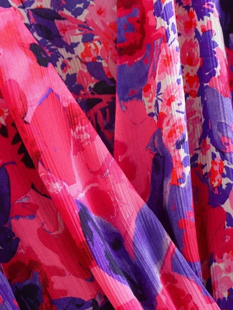 Huidianyin Print Floral Dress Woman Ruffle Mini Summer Dress Women 2023 Long Sleeve Short Dresses Ruched Elegant Women's Dresses