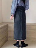 Huidianyin Womens Retro Jeans Skirt Chic Clothing Harajuku Streetwear Elegant A-Line Denim High Waist Long Skirt New Fashion