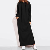 Huidianyin Women Loose Casual Solid Color Hooded Dress Autumn Winter New Long Sleeves Fashion Pockets Streetwear Elegant Lady Maxi Dresses