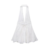 Huidianyin Embroidery White Dress Women Cut Out Halter Backless Dress Woman Off Shoulder Sexy Short Dresses Sleeveless Mini Dress