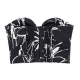 Huidianyin Black Print Corset Top Female Off Shoulder Crop Tops For Women 2023 Sleveeless Bustier Top Woman Backless Sexy Summer Tops