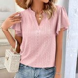 huidianyin V Neck Fashion Blouse Butterfly Sleeve Woman Fashion 2023 Casual Solid Tops Hollow Shirt Pleated Blusas Elegant New 26481