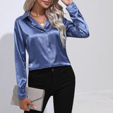 huidianyin Women Shirt 2023 Satin Womens Tops Female Clothing Solid Long Sleeve Shirts and Blouse Basic Ladies Tops OL Women's Shirts