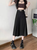 Huidianyin Skirt Solid Color High Waist Elastic A-line Temperament Basic Casual Fashion All-match Office Sweet Preppy Style Skirt