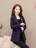 Huidianyin Blazer Elegant Women Lapel Neck Long Sleeve Solid Color Single Breasted Temperament Casual Streetwear Chic Tops New