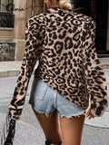 Huidianyin Women Sexy Leopard Printed Shirts 2023 Summer Fashion Long Sleeves Lapel Collar Blouses Street Buttons Holiday Loose Tops