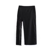 Huidianyin Tassel Slit Midi Skirt Woman Summer Black Long Skirts For Women Fashion 2023 High Waist Skirt Sets Elegant Women's Skirts