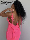 Huidianyin Lace Up Halter Neon Maxi Dress Backless Bodycon Sexy Party Evening Elegant Club Outfits Birthday Festival Clothing