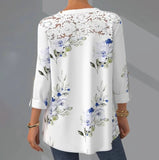 huidianyin Summer Printed Lace Blouse Women 2023 V-neck Casual Loose Half Sleeve Tops Ladies Hollow Out Shirt Blusas Mujer 21578