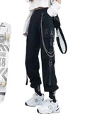 Huidianyin Women Streetwear Two-piece Set Chain Blouse+Ribbon Chain Cargo Pants Harajuku Cargo Pants 2 Piece Sets Womens Outfits