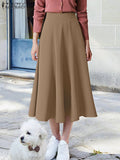 Huidianyin Oversized Women Elegant Midi Skirts ZANZEA Holiday Dating Bottom Casual Solid Faldas Saias Jupe Spring Summer A Line Skirts