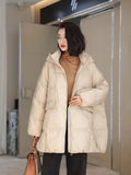 Huidianyin New Winter Women White Duck Down Jacket Hooded Warm Oversize Puffer Coat Female Casual Loose Parkas Pocket Outwear