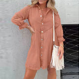 Huidianyin Streetwear Fashion Denim Shirt Dress Autumn Summer New Casual Solid 3/4 Sleeves Buttons Cardigans Commute Women's Dresses