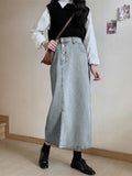 Huidianyin Womens Retro Jeans Skirt Chic Clothing Harajuku Streetwear Elegant A-Line Denim High Waist Long Skirt New Fashion