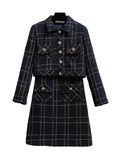 Huidianyin Women's 2 Piece Knee Length Jacket Dress Tweed Jacket and Sleeveless Dress Plaid Two Piece Suit Coat +Mini Tweed Dress