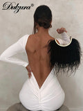 Huidianyin Autumn Ruched Y2K Clothes Long Sleeve Backless O-Neck Bodycon Midi Dresses For Women 2023 Club Birthday Party Elegant