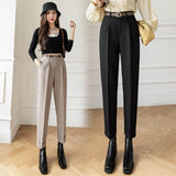 huidianyin Pants Solid High Waist Casual Suit Trousers Women 2023 Fashion Pocket Zipper Straight Ankle-Length Pants OL Women Clothing