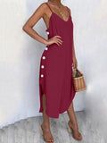 Huidianyin Womens Summer Sundress Sexy Spaghetti Straps Beach Dress 2023 Celmia Casual Loose Buttons Asymmetrical  Vestidos Robe