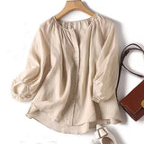 huidianyin Long Sleeve Simple Blouse Fashion Casual Cotton Shirt for Women New Mujer Buttons Office Ladies Vintage Loose Tops 26063