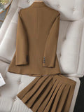 Huidianyin Loose Suit Pleated Skirt Two-Piece Set New Spring Autumn Jacket Blazer+Mini A-Line Skirts Loose 2 Piece Suit