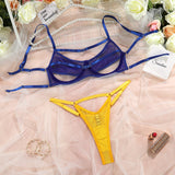 Huidianyin Lingerie Hollow Out Bra Female Underwear Set Woman 2 Pieces Yellow Panties Fantasy Sexy Outfits Lace Intimate